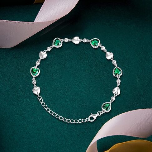 Carleen Birthstone Bracelets for Women 925 Sterling Silver Five Heart Station Created Gemstone Tennis Bracelet Jewelry Anniversary Birthday for Girls Wife, 7"+1.2" Extender in Saudi Arabia