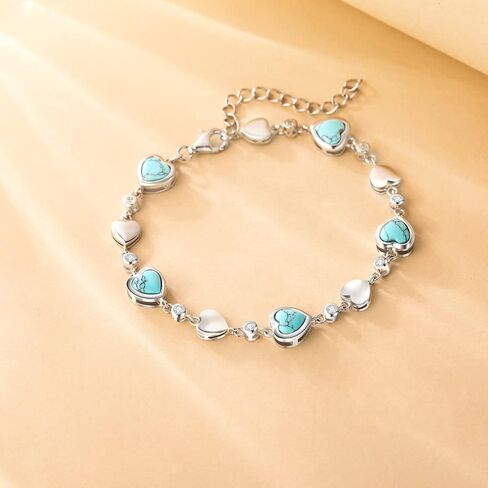 Carleen Birthstone Bracelets for Women 925 Sterling Silver Five Heart Station Created Gemstone Tennis Bracelet Jewelry Anniversary Birthday for Girls Wife, 7"+1.2" Extender in Saudi Arabia