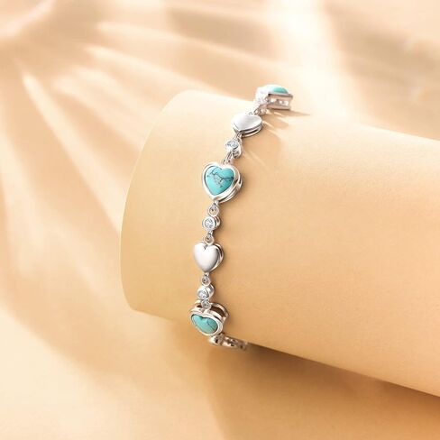 Carleen Birthstone Bracelets for Women 925 Sterling Silver Five Heart Station Created Gemstone Tennis Bracelet Jewelry Anniversary Birthday for Girls Wife, 7"+1.2" Extender in Saudi Arabia