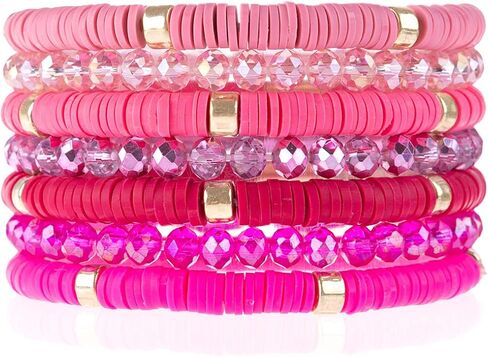 RIAH FASHION أساور بوهيمية متعددة الطبقات مطرزة بالخرز - مجموعة أساور متعددة الاستخدامات قابلة للتمدد من الخرز الكريستالي اللامع سهلة الارتداء in Kuwait