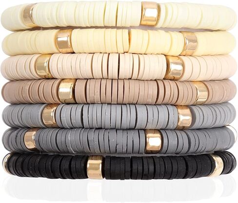 RIAH FASHION أساور بوهيمية متعددة الطبقات مطرزة بالخرز - مجموعة أساور متعددة الاستخدامات قابلة للتمدد من الخرز الكريستالي اللامع سهلة الارتداء in Kuwait