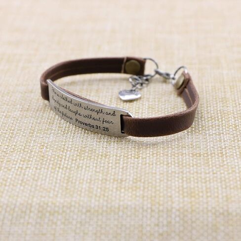 UNQJRY Leather Bracelet for Women Teens Christian Engraved Ornament Jewelry Gift Inspirational Vintage Stretch Religion Bible Verse Christmas Gifts in Kuwait