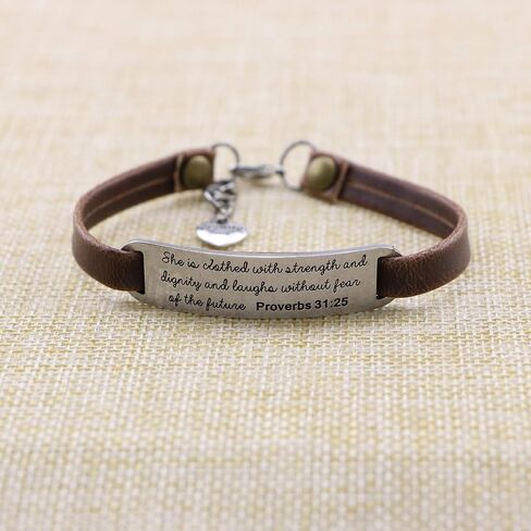 UNQJRY Leather Bracelet for Women Teens Christian Engraved Ornament Jewelry Gift Inspirational Vintage Stretch Religion Bible Verse Christmas Gifts in Kuwait