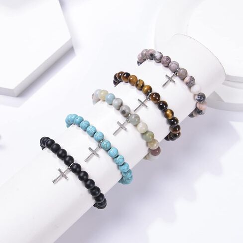 هدايا مسيحية من جيلكوني للنساء والرجال، سوار متقاطع من الحجر الطبيعي، هدايا دينية كاثوليكية للنساء والرجال والمراهقين والبنات والحفيد in Kuwait