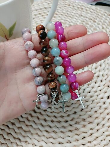 هدايا مسيحية من جيلكوني للنساء والرجال، سوار متقاطع من الحجر الطبيعي، هدايا دينية كاثوليكية للنساء والرجال والمراهقين والبنات والحفيد in Kuwait