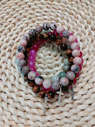 هدايا مسيحية من جيلكوني للنساء والرجال، سوار متقاطع من الحجر الطبيعي، هدايا دينية كاثوليكية للنساء والرجال والمراهقين والبنات والحفيد in Kuwait