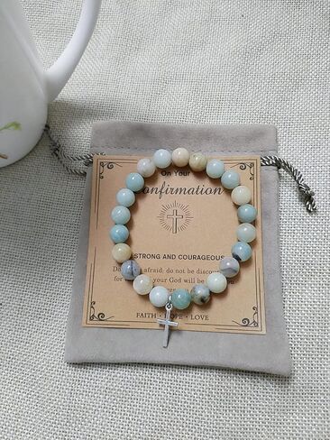 هدايا مسيحية من جيلكوني للنساء والرجال، سوار متقاطع من الحجر الطبيعي، هدايا دينية كاثوليكية للنساء والرجال والمراهقين والبنات والحفيد in Kuwait