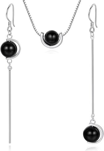 ZEONMEI Sterling Silver Jewelry Sets Asymmetric Earrings with Black Onyx in Saudi Arabia