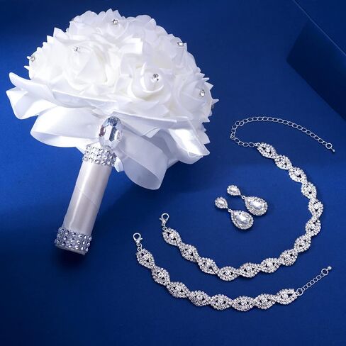 3/4 قطعة مجموعة مجوهرات نسائية حجر الراين كريستال العروس بيان المختنق قلادة تيارا تاج ربط الإسورة سوار دمعة استرخى أقراط مجموعة لحفل الزفاف in Kuwait