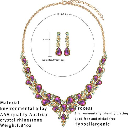 3/4 Pieces Women Jewelry Set Rhinestone Crystal Bride Statement Choker Necklace Tiara Crown Link Bangle Bracelet Teardrop Dangle Earrings Set for Wedding Party in Kuwait
