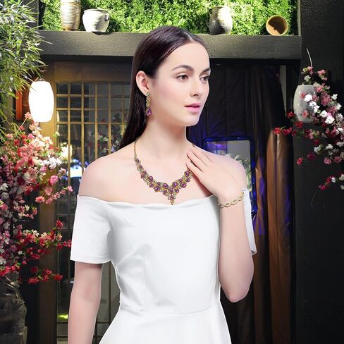 3/4 Pieces Women Jewelry Set Rhinestone Crystal Bride Statement Choker Necklace Tiara Crown Link Bangle Bracelet Teardrop Dangle Earrings Set for Wedding Party in Kuwait