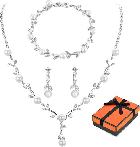 Wedding Jewelry Set for Bride Bridal Jewelry Set for Wedding Cubic Zirconia Necklace Earrings Bracelet Sets for Bride Silver Jewelry Set for Women Bridesmaid Jewelry Set for Wedding Costume Jewelry in Saudi Arabia