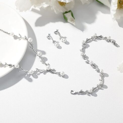 Wedding Jewelry Set for Bride Bridal Jewelry Set for Wedding Cubic Zirconia Necklace Earrings Bracelet Sets for Bride Silver Jewelry Set for Women Bridesmaid Jewelry Set for Wedding Costume Jewelry in Saudi Arabia