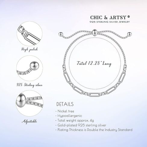 CHIC & ARTSY 925 سوار الكاحل من الفضة الاسترليني خلخال متعدد الطبقات للنساء الأقمار الصناعية، نجمة، صليب، دائرة، فراشة، دمعة، قرص بيضاوي الطبقات خلخال الشاطئ مجوهرات in Kuwait