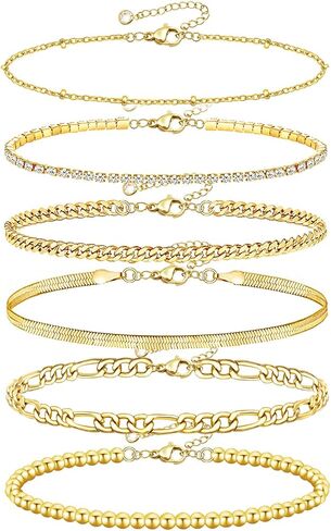 Nanafast 4-6PCS مجموعة أساور الكاحل للنساء الذهب بوهو شاطئ خلخال سلسلة قابل للتعديل مجوهرات للقدم للفتيات أسلوب بسيط للغاية in Saudi Arabia