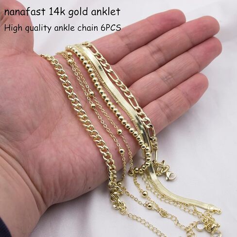 Nanafast 4-6PCS مجموعة أساور الكاحل للنساء الذهب بوهو شاطئ خلخال سلسلة قابل للتعديل مجوهرات للقدم للفتيات أسلوب بسيط للغاية in Saudi Arabia