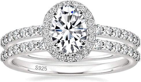 EAMTI 1.5CT 925 Sterling Silver Cubic Zirconia Bridal Rings Sets Oval Cut CZ Engagement Rings Wedding Band For Women Size 3-13 in Kuwait
