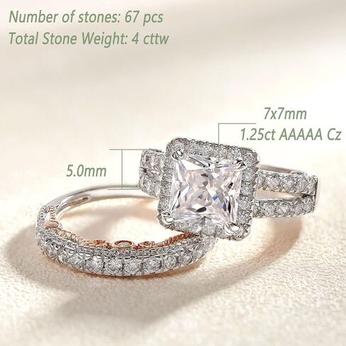 Wuziwen 4Ct Engagement Ring for Women Sterling Silver Cubic Zirconia Wedding Band Bridal Set in Saudi Arabia