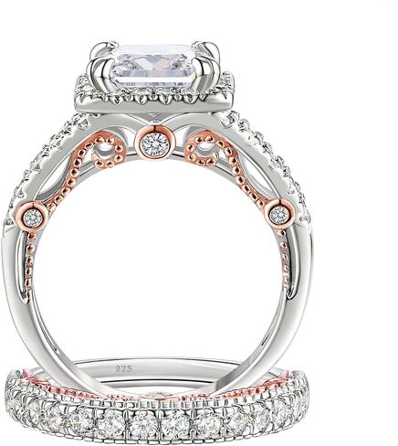 Wuziwen 4Ct Engagement Ring for Women Sterling Silver Cubic Zirconia Wedding Band Bridal Set in Saudi Arabia