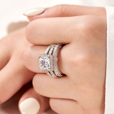 Wuziwen 4Ct Engagement Ring for Women Sterling Silver Cubic Zirconia Wedding Band Bridal Set in Saudi Arabia