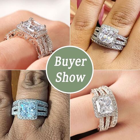 Wuziwen 4Ct Engagement Ring for Women Sterling Silver Cubic Zirconia Wedding Band Bridal Set in Saudi Arabia