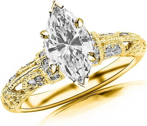 14K White Gold 3.25 Carat LAB GROWN IGI CERTIFIED DIAMOND Vintage Pave Set Round Marquise Cut Diamond Engagement Ring (I-J Color SI1-SI2 Clarity 3 Ct Center) in Saudi Arabia