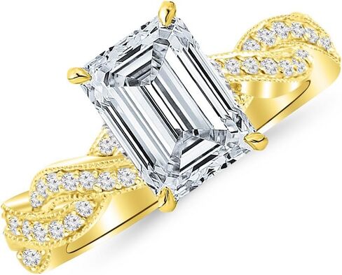 خاتم خطوبة من الذهب الأبيض عيار 14 قيراط 2.5 قيراط من IGI CERTIFIED DIAMOND Vintage Eternity Love Twisting Split Shank من الألماس بقطع الزمرد مع Milgrain (H-I Color VS1-VS2 Clarity 2 Ct Center) in Kuwait