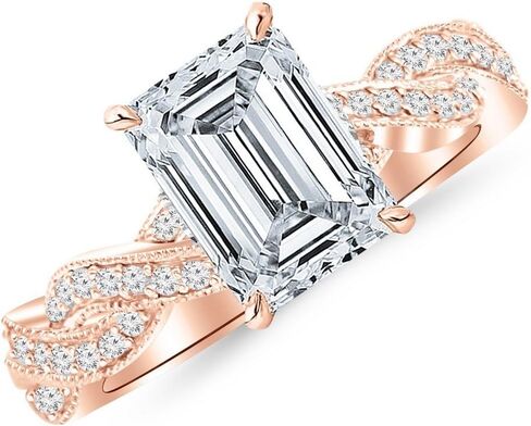 خاتم خطوبة من الذهب الأبيض عيار 14 قيراط 2.5 قيراط من IGI CERTIFIED DIAMOND Vintage Eternity Love Twisting Split Shank من الألماس بقطع الزمرد مع Milgrain (H-I Color VS1-VS2 Clarity 2 Ct Center) in Kuwait