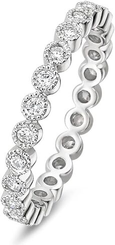 EAMTI 2mm 925 Sterling Silver Wedding Band Cubic Zirconia Half Eternity Stackable Engagement Ring Size 3-13 in Saudi Arabia