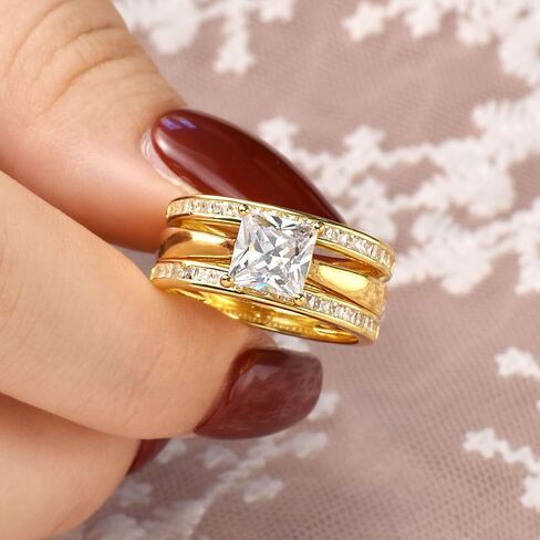 Wuziwen Princess Bridal Ring Set for Women Wedding Band Guard Enhancers CZ Sterling Silver Size 4-13 in Saudi Arabia