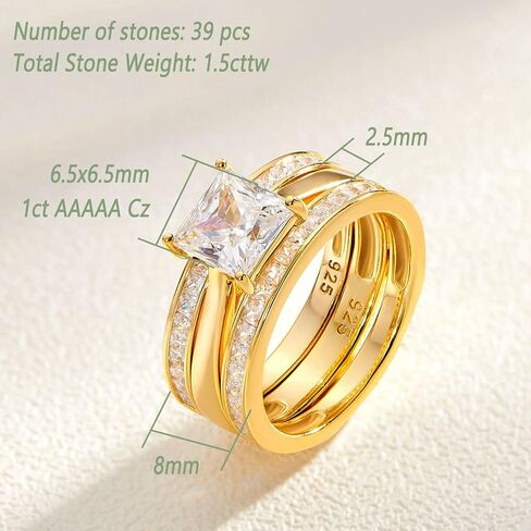 Wuziwen Princess Bridal Ring Set for Women Wedding Band Guard Enhancers CZ Sterling Silver Size 4-13 in Saudi Arabia