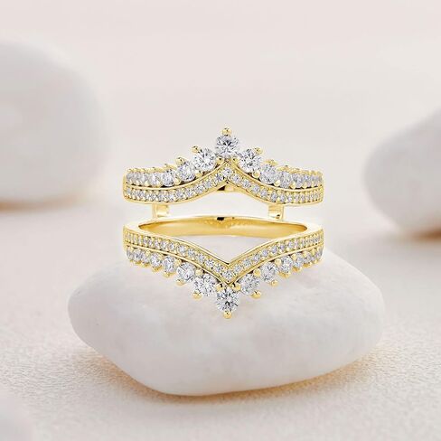 Newshe Cubic Zirconia Wedding Bands for Women Crown Double Ring Enhancer for Engagement Rings 925 Sterling Silver Size 5-10 in Saudi Arabia