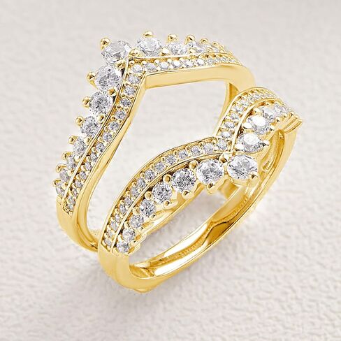 Newshe Cubic Zirconia Wedding Bands for Women Crown Double Ring Enhancer for Engagement Rings 925 Sterling Silver Size 5-10 in Saudi Arabia