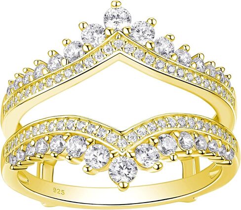 Newshe Cubic Zirconia Wedding Bands for Women Crown Double Ring Enhancer for Engagement Rings 925 Sterling Silver Size 5-10 in Saudi Arabia