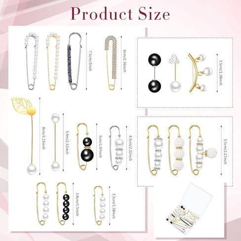 17 Pieces Pearl Brooch Pins Sweater Shawl Clips Faux Pearl Rhinestones Collar Safety Pin for Women Girls Clothing Dresses Decoration Accessories in Kuwait