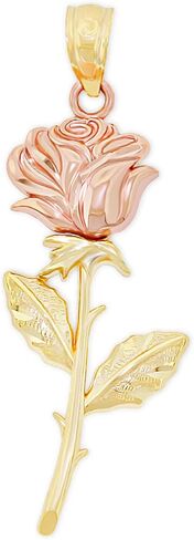 Charm America - Gold Long Stem Rose Charm - Rose Pendant Charm - Mother's Day Gift, Birthday Gift - Rose Flower Dangle Charm -10 Karat Solid Yellow and Rose Gold in Kuwait