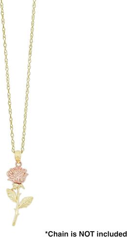 Charm America - Gold Long Stem Rose Charm - Rose Pendant Charm - Mother's Day Gift, Birthday Gift - Rose Flower Dangle Charm -10 Karat Solid Yellow and Rose Gold in Kuwait