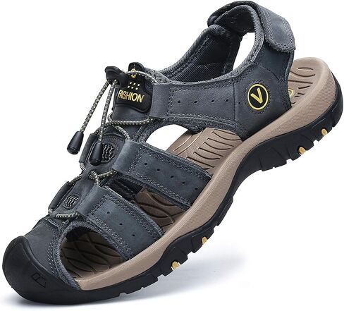 FLARUT Men's Sport Sandals Outdoor Hiking Sandals Closed Toe Leather Athletic Lightweight Trail Walking Casual Sandals Water Shoes in Saudi Arabia