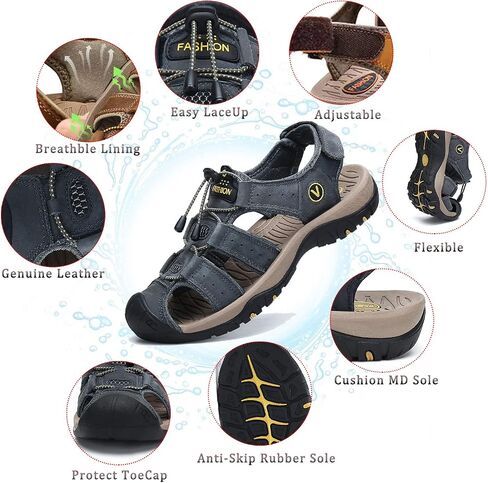 FLARUT Men's Sport Sandals Outdoor Hiking Sandals Closed Toe Leather Athletic Lightweight Trail Walking Casual Sandals Water Shoes in Saudi Arabia