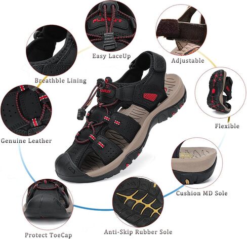 FLARUT Men's Sport Sandals Outdoor Hiking Sandals Closed Toe Leather Athletic Lightweight Trail Walking Casual Sandals Water Shoes in Kuwait