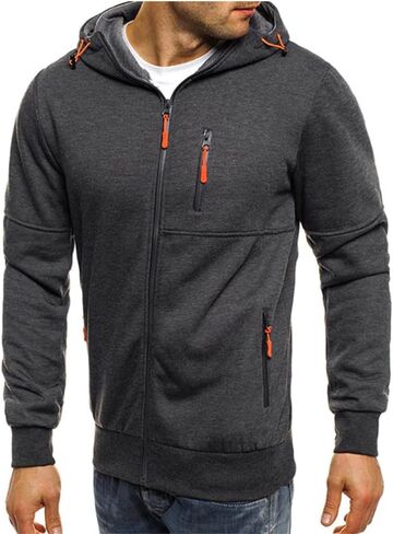 Kroivil Men Hoodies Casual Hoodies for Men with Zip Pockets Full Zip Long Sleeve Sweatshirt Sports Hooded Jacket in Saudi Arabia