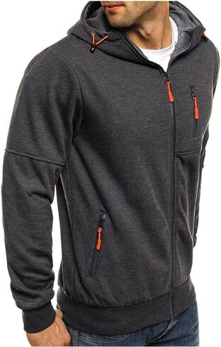 Kroivil Men Hoodies Casual Hoodies for Men with Zip Pockets Full Zip Long Sleeve Sweatshirt Sports Hooded Jacket in Saudi Arabia