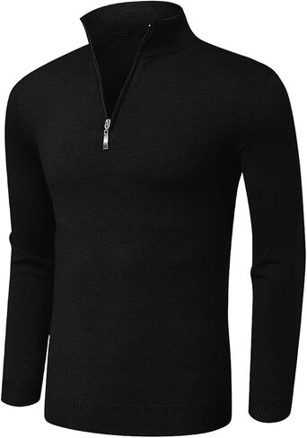Aiyino Men's Quarter Zip Up Long Sleeve Sweaters Slim Fit Lightweight Mock Neck Pullover Casual Polo Sweater in Saudi Arabia