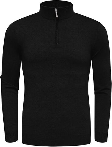 Aiyino Men's Quarter Zip Up Long Sleeve Sweaters Slim Fit Lightweight Mock Neck Pullover Casual Polo Sweater in Saudi Arabia