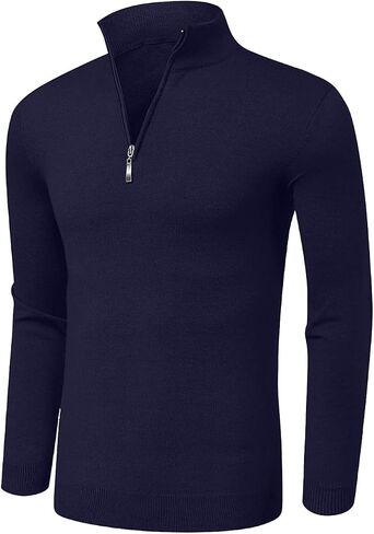 Aiyino Men's Quarter Zip Up Long Sleeve Sweaters Slim Fit Lightweight Mock Neck Pullover Casual Polo Sweater in Saudi Arabia