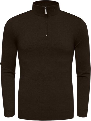 Aiyino Men's Quarter Zip Up Long Sleeve Sweaters Slim Fit Lightweight Mock Neck Pullover Casual Polo Sweater in Kuwait