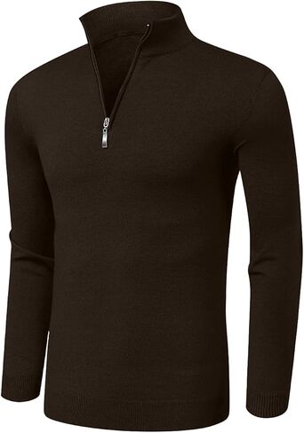 Aiyino Men's Quarter Zip Up Long Sleeve Sweaters Slim Fit Lightweight Mock Neck Pullover Casual Polo Sweater in Kuwait
