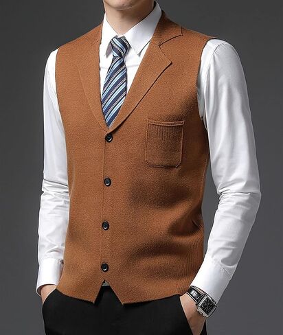 utcoco Men's Cashmere Wool Blended Sweater Vest Notched Lapel Sleeveless Button Knit Cardigan Vest with Pocket in Saudi Arabia