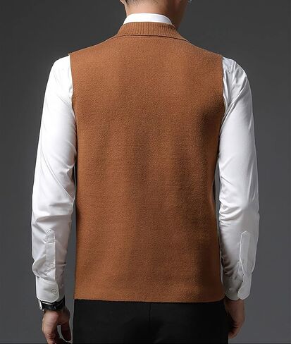 utcoco Men's Cashmere Wool Blended Sweater Vest Notched Lapel Sleeveless Button Knit Cardigan Vest with Pocket in Saudi Arabia