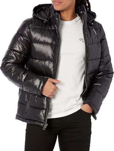 GUESS Men's Mid-Weight Puffer Jacket with Removable Hood in Saudi Arabia